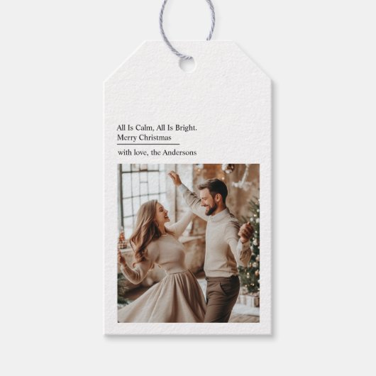 Minimal All Is Calm All Is Bright Christmas Photo Cadeaulabel (Voorkant)