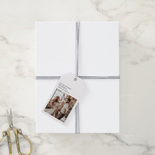 Minimal All Is Calm All Is Bright Christmas Photo Cadeaulabel (Met Touw)
