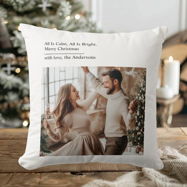 Minimal All Is Calm All Is Bright Christmas Photo  Kussen (Creator heeft geüpload)
