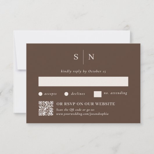 Minimal and Chic Brown | Traditional and QR Code RSVP Kaartje (Voorkant)