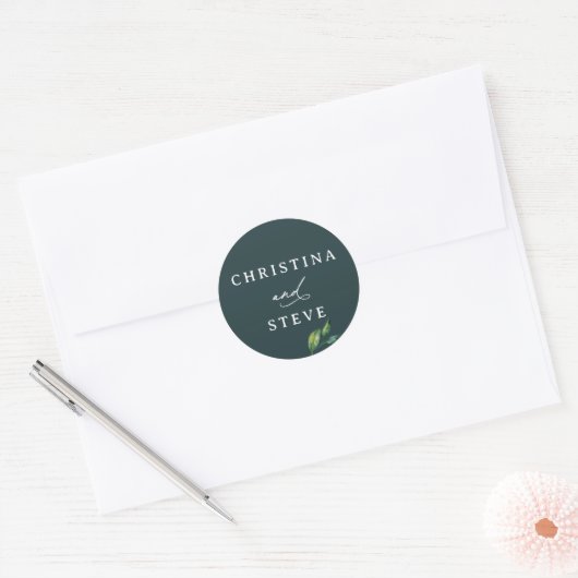Minimal and Chic Green Wedding Ronde Sticker (Envelop)