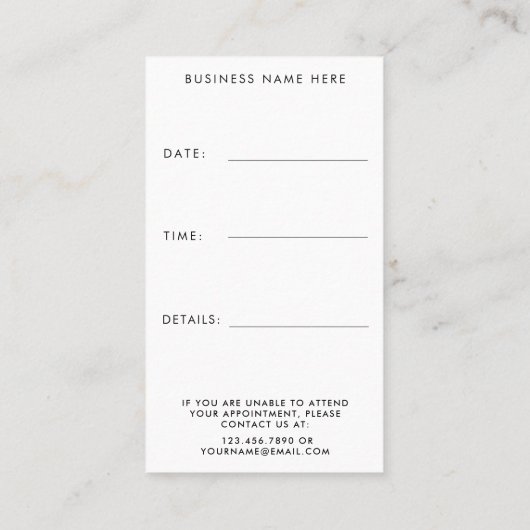 Minimal Appointment Reminder Script Bedrijfsnaam Afsprakenkaartje (Achterkant)