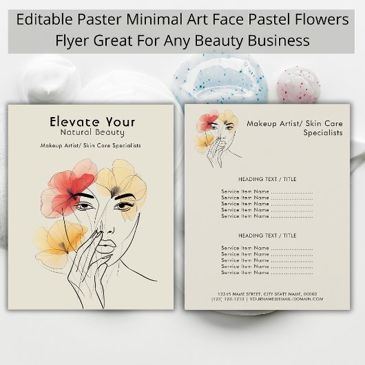 Minimal Art Line Gezicht Pastel Bloemen Beauty Log Flyer
