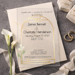 Minimal Art Nouveau Gold Arch Calla Lily Wedding Acryl Uitnodigingen