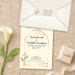 Minimal Art Nouveau Gold Arch Calla Lily Wedding Etiket
