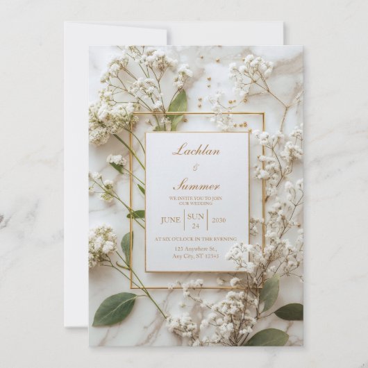 Minimal Baby's Breath Wedding Kaart (Voorkant)