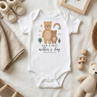 Minimal Bear Mom Baby First Mothers Day Romper