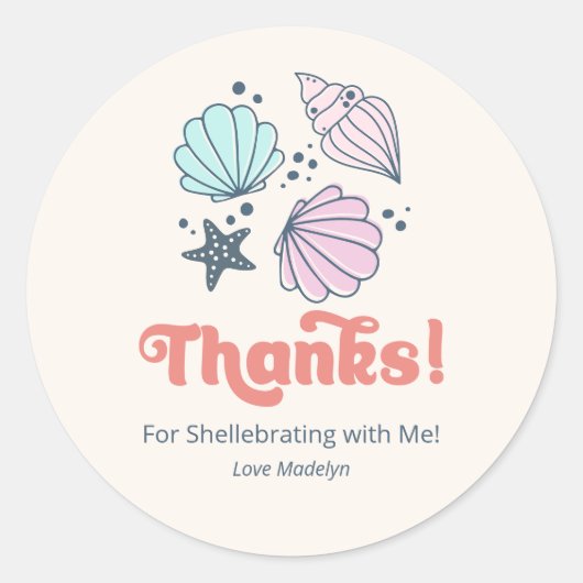 Minimal Bedankt Seashell Verjaardag Bedankt Ronde Sticker (Voorkant)