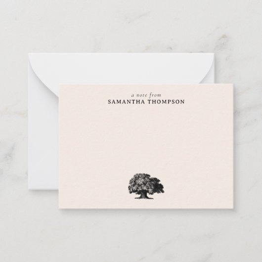 Minimal Beige Tree Custom Name Notitiekaartje (Voorkant)