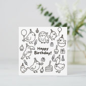 Minimal Bird Doodle Birthday Card Kaart (Staand voorkant)