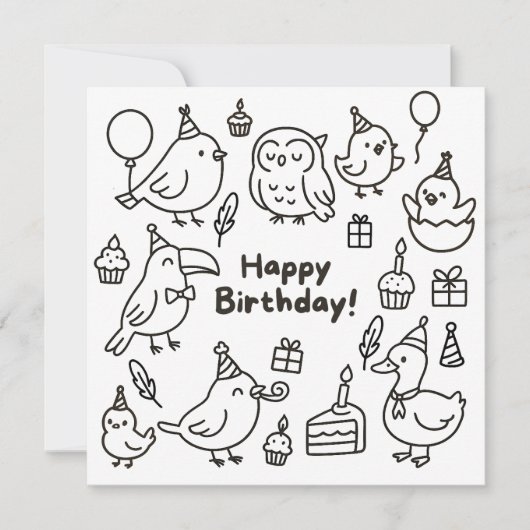Minimal Bird Doodle Birthday Card Kaart (Voorkant)