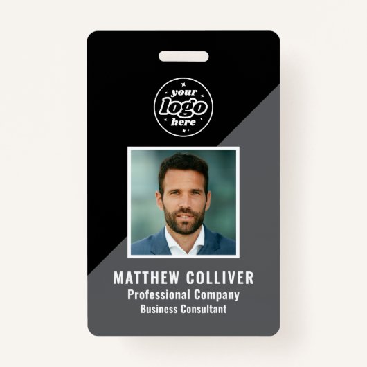 Minimal Black and White Corporate Photo ID Badge (Voorkant)