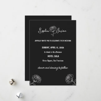 Minimal Black and White Flower Elegant Modern Feestdagenkaart