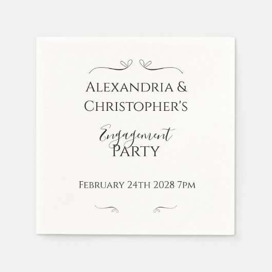 Minimal Black and White Script Engagement Party Servet (Voorkant)