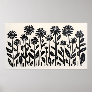 Minimal Black Botanical Poster – Moderne bloemsier