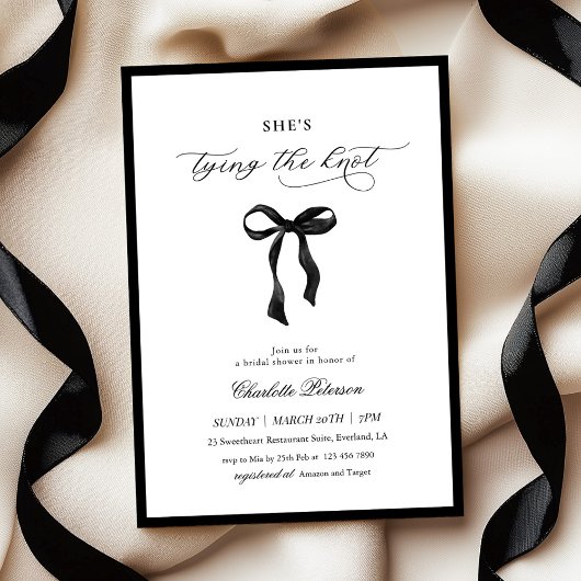 Minimal Black Bow Bridal Shower Invitation Kaart