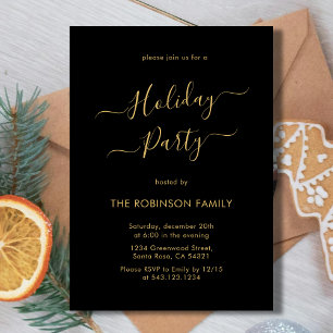 Minimal Black Gold Calligraphy Holiday Party Kaart