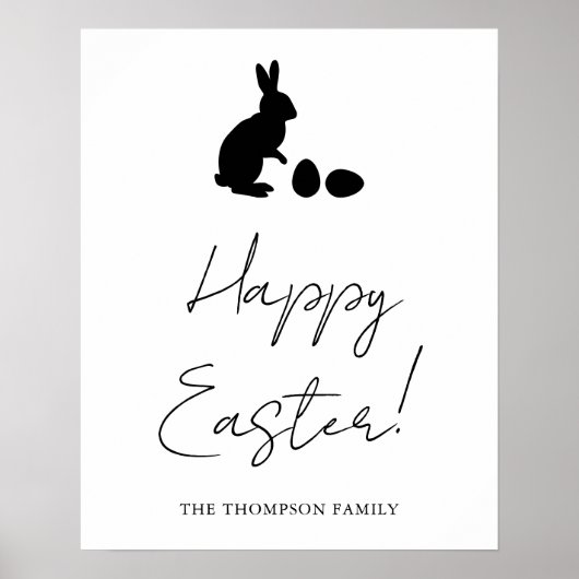 Minimal Black Happy Easter With Bunny Silhouette Poster (Voorkant)