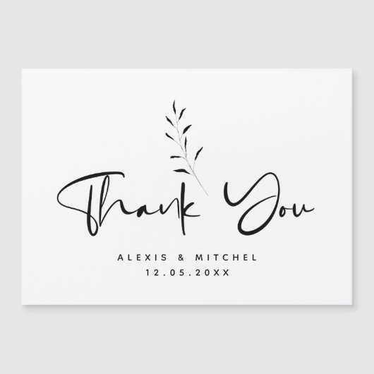 Minimal Black Script Botanische bedankkaart (Voorkant)