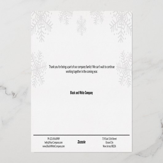 Minimal Black Silver Winter Snowflake Business Folie Feestdagenkaart (Achterkant)