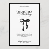 Minimal Black & White Bow Birthday Invitation (Devant)