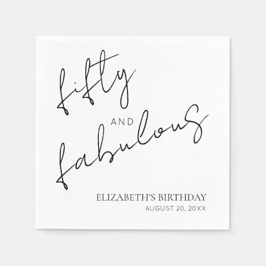 Minimal Black White Fifty and Fabulous Birthday Servet (Voorkant)