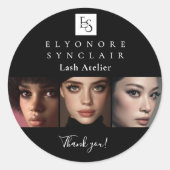 Minimal Black White Script Lash Photo Logo Ronde Sticker (Voorkant)