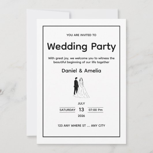 Minimal Black & White Wedding Invitation (Devant)