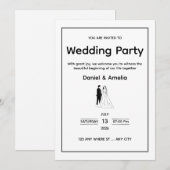 Minimal Black & White Wedding Invitation Kaart (Voorkant / Achterkant)