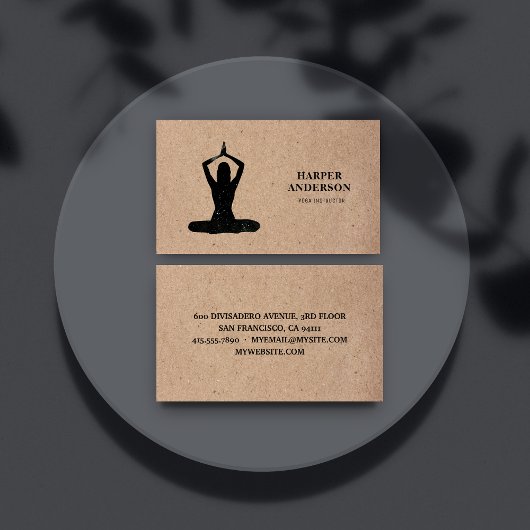Minimal Black Yoga Instructor Professional Logo Visitekaartje