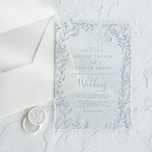 Minimal Blauw Blauw Groen Elegante Boho bruiloft Acryl Uitnodigingen