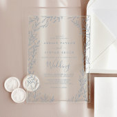 Minimal Blauw Blauw Groen Elegante Boho bruiloft Acryl Uitnodigingen