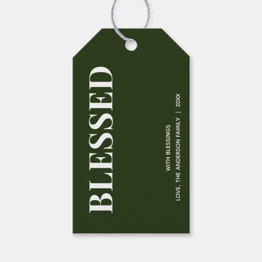 Minimal BLESSED | Forest Green Holiday Cadeaulabel (Voorkant)