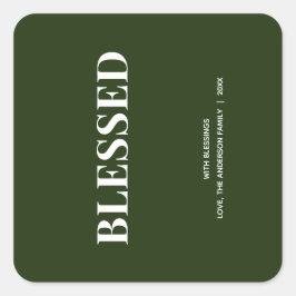 Minimal BLESSED | Forest Green Holiday Vierkante Sticker