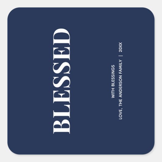 Minimal BLESSED | Navy Blue Holiday Vierkante Sticker (Voorkant)