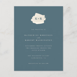 Minimal Blue & Cream Waterverf Initialen bruiloft Uitnodiging Briefkaart