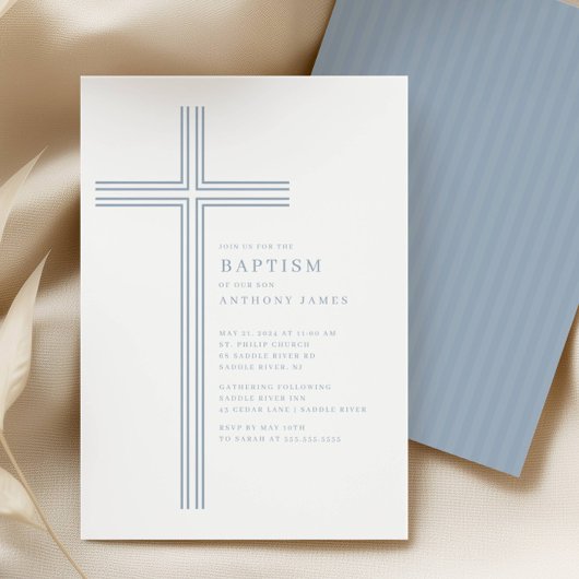 Minimal Blue Cross Baptism Invitation