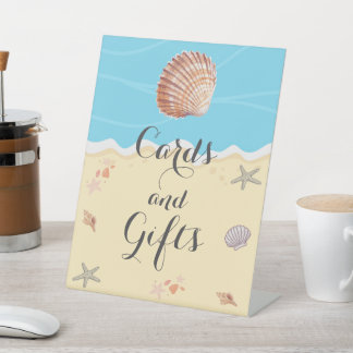 Minimal Blue Ocean Summer Wedding Cards and Gifts Reclamebord Met Voetstuk