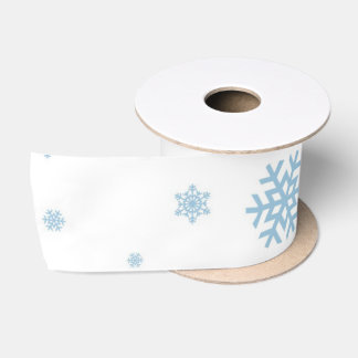 Minimal Blue Snowflakes Holiday Satin Ribbon Lint