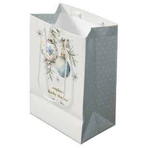 Minimal Blue Winter Christmas Boy Baby shower Medium Cadeauzakje