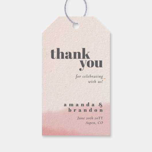 Minimal Blush Bloom Bold Script Wedding Bedankt Cadeaulabel (Achterkant)
