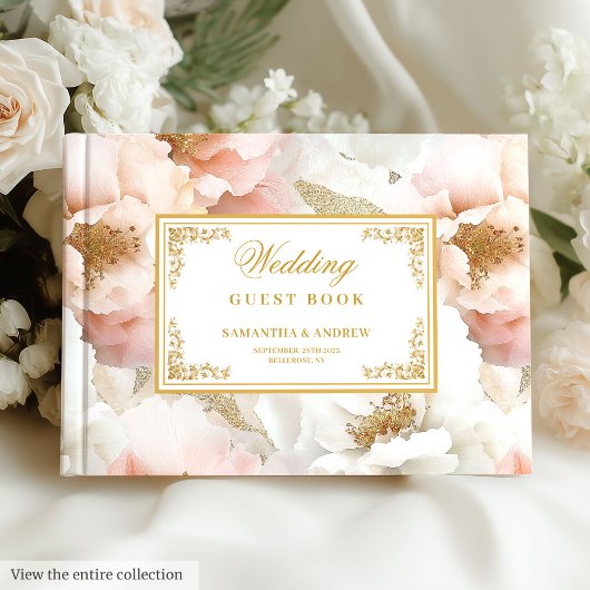 Minimal Blush Gold Waterverf bruiloft gastenboek