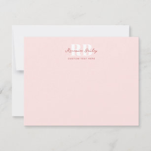 Minimal Blush Pink Monogrammed Notitiekaartje