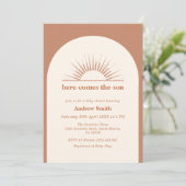 Minimal Boho Arch hier komt het Son Baby shower Kaart (Staand voorkant)