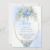 Minimal Boho Blue Floral Baby Shower Invitation (Devant)