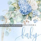 Minimal Boho Blue Floral Baby Shower Invitation Kaart
