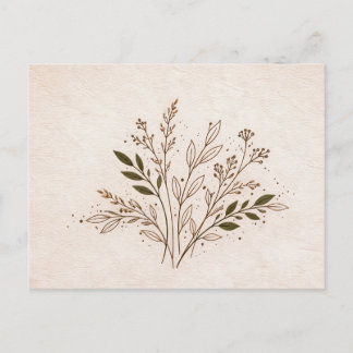 Minimal Boho Botanical Line Art Leaf Illustration Briefkaart