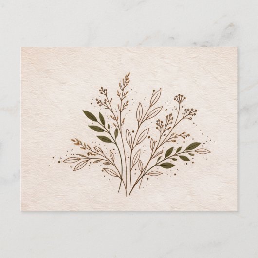 Minimal Boho Botanical Line Art Leaf Illustration Briefkaart (Voorkant)
