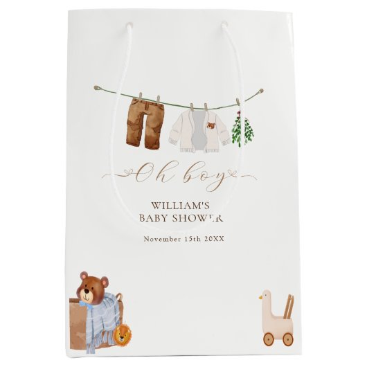 Minimal Boho Boy Kleding Baby shower Medium Cadeauzakje (Voorkant)