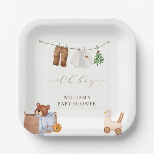 Minimal Boho Boy Kleding Baby shower Papieren Bordje (Voorkant)